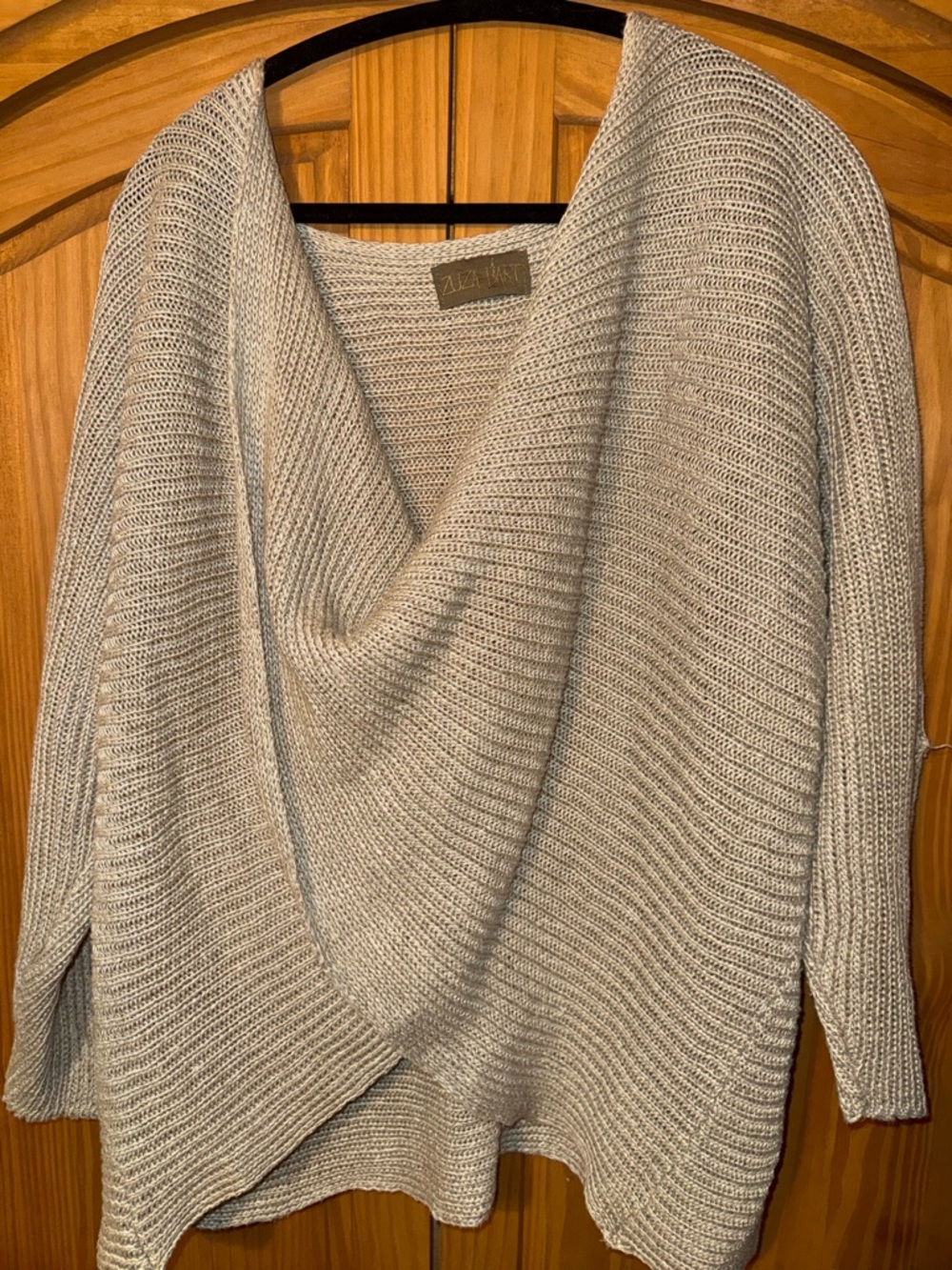 Light Gray Draped Cowl-Neck Sweater - OS 100% Linen